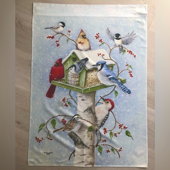 Toland Cardinal Winter Snow Birds Full Size Flag - Picture 2 of 9